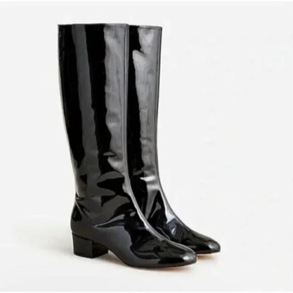 J.Crew Size 8M Italian Leather Knee High Boots Black Patent Leather Glossy NWB - Picture 1 of 13